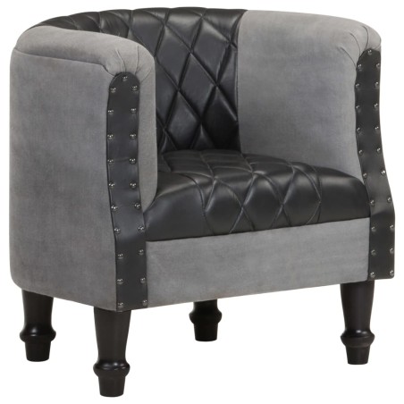 vidaXL Sessel Schwarz Echtleder und Massivholz Mango 