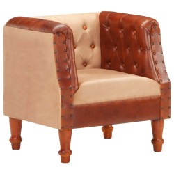 vidaXL Sessel Braun Echtleder und Massivholz Mango 