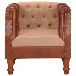 vidaXL Sessel Braun Echtleder und Massivholz Mango 