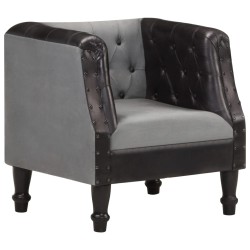 vidaXL Sessel Schwarz Echtleder und Massivholz Mango 