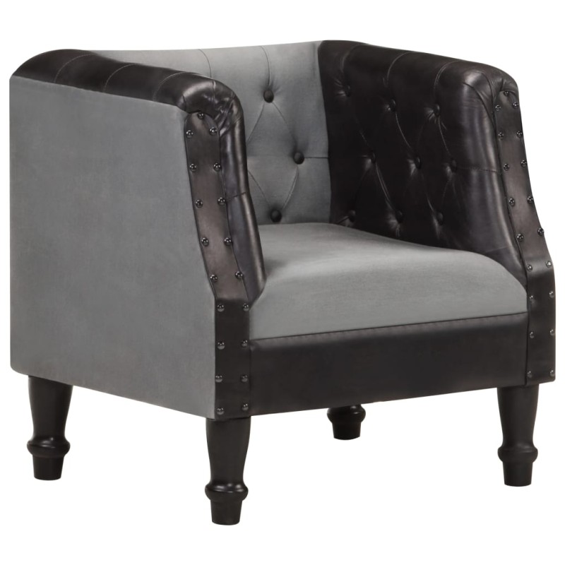 vidaXL Sessel Schwarz Echtleder und Massivholz Mango vidaXL Sessel Schwarz Echtleder und Massivholz Mango