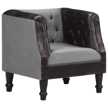 vidaXL Sessel Schwarz Echtleder und Massivholz Mango 