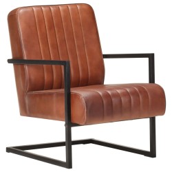 vidaXL Freischwinger Sessel Braun Echtleder 