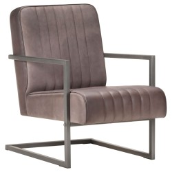 vidaXL Freischwinger Sessel Distressed Braun Echtleder 