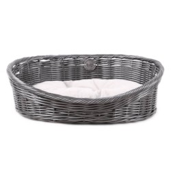 D&D Rustikales Haustierbett mit Kissen S Rattan Grau