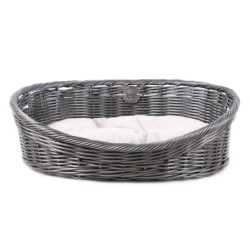 D&D Rustikales Haustierbett mit Kissen XL Rattan Grau
