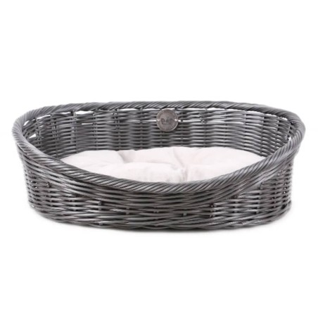 D&D Rustikales Haustierbett mit Kissen XL Rattan Grau