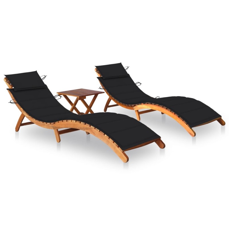 vidaXL Sonnenliegen 2 Stk. mit Tisch und Auflagen Massivholz Akazie vidaXL Sonnenliegen 2 Stk. mit Tisch und Auflagen Massivholz Akazie