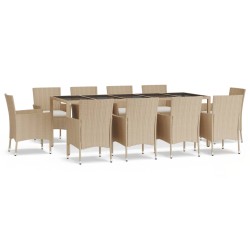 vidaXL 11-tlg. Garten-Essgruppe mit Kissen Beige Poly Rattan