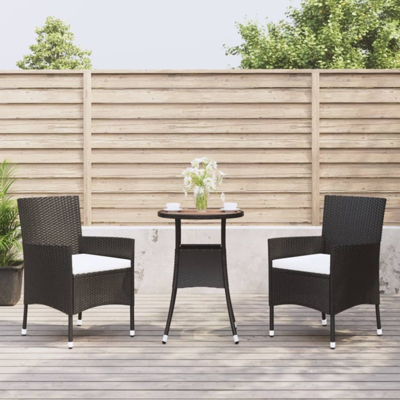 vidaXL 3-tlg. Garten-Bistro-Set mit Kissen Schwarz Poly Rattan vidaXL 3-tlg. Garten-Bistro-Set mit Kissen Schwarz Poly Rattan