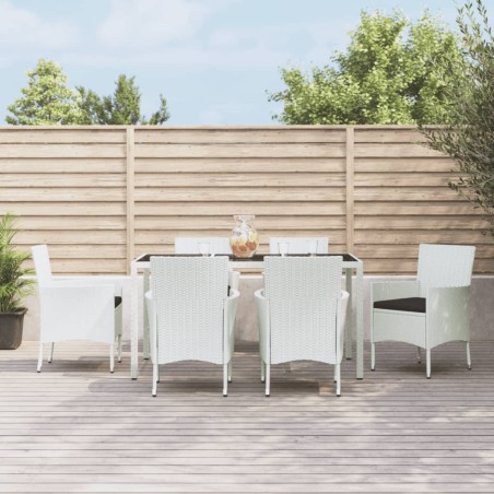 vidaXL 7-tlg. Garten-Essgruppe mit Kissen Weiß Poly Rattan