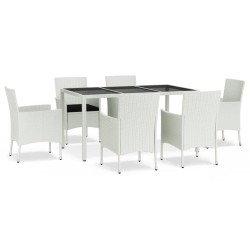 vidaXL 7-tlg. Garten-Essgruppe mit Kissen Weiß Poly Rattan