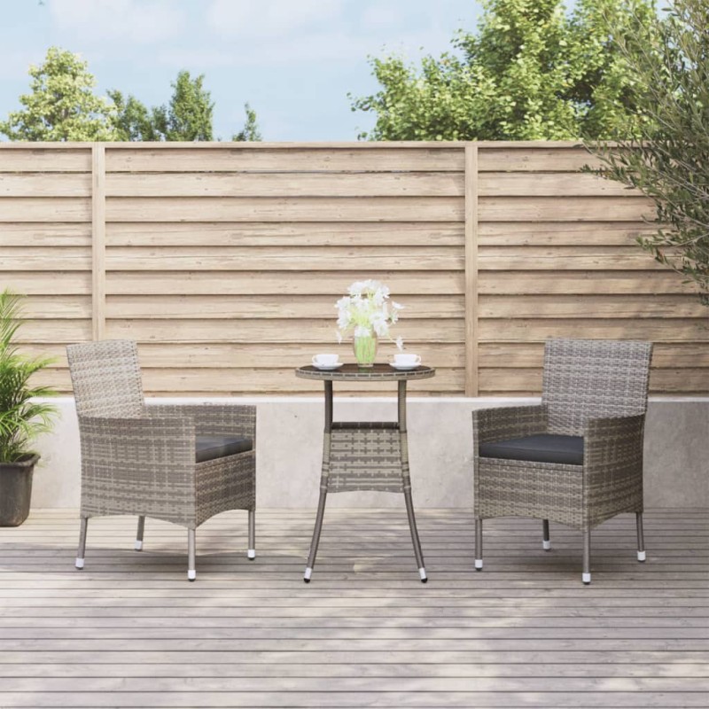 vidaXL 3-tlg. Garten-Bistro-Set mit Kissen Grau Poly Rattan vidaXL 3-tlg. Garten-Bistro-Set mit Kissen Grau Poly Rattan