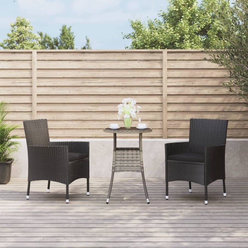 vidaXL 3-tlg. Garten-Bistro-Set mit Kissen Schwarz Poly Rattan vidaXL 3-tlg. Garten-Bistro-Set mit Kissen Schwarz Poly Rattan