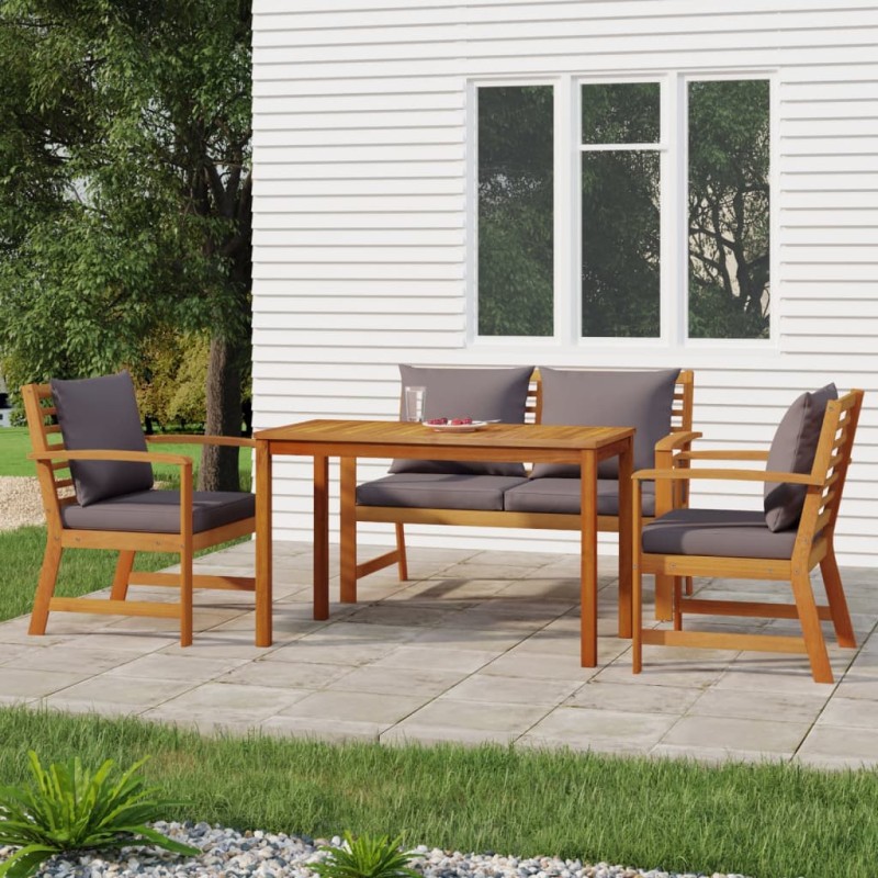 vidaXL 4-tlg. Garten-Essgruppe mit Kissen Massivholz Akazie vidaXL 4-tlg. Garten-Essgruppe mit Kissen Massivholz Akazie