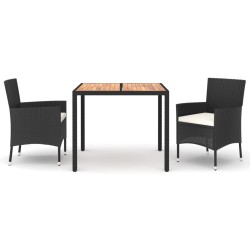 vidaXL 3-tlg. Garten-Essgruppe mit Kissen Schwarz Poly Rattan
