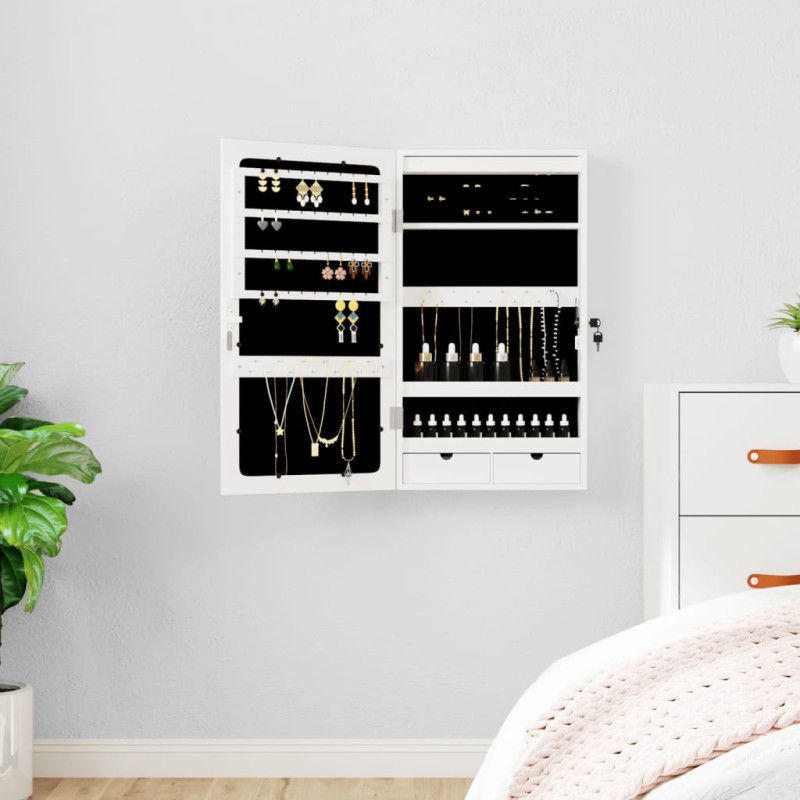 vidaXL Spiegel-Schmuckschrank mit LED-Beleuchtung Wandmontage Weiß vidaXL Spiegel-Schmuckschrank mit LED-Beleuchtung Wandmontage Weiß