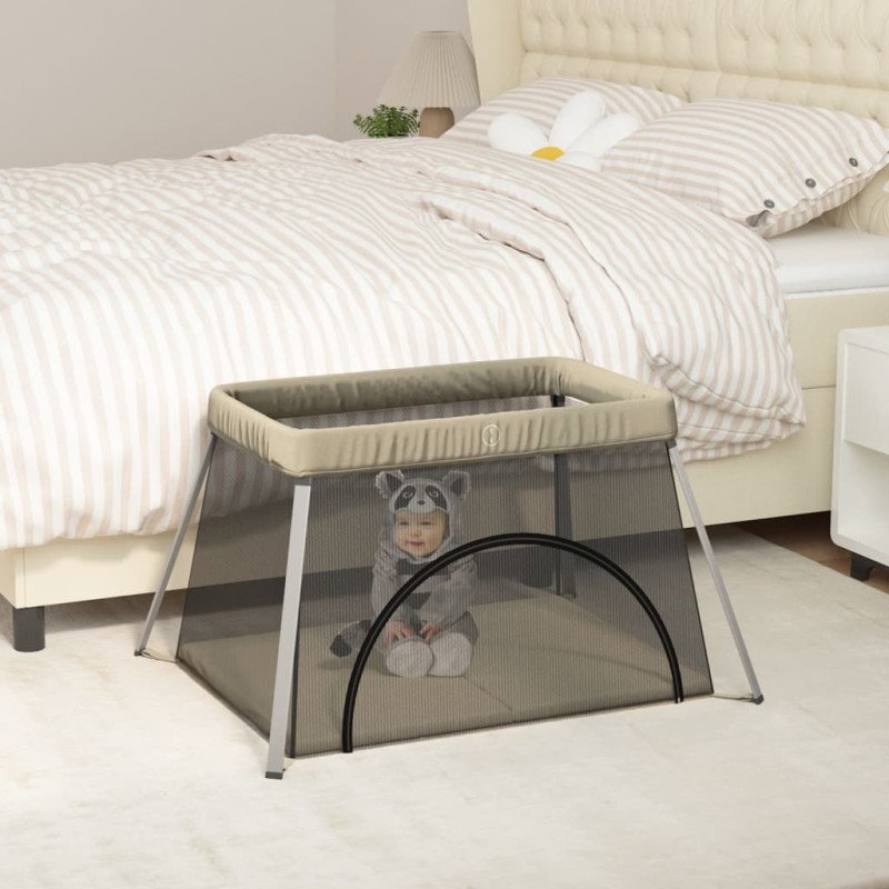 vidaXL Baby-Laufstall mit Matratze Taupe Leinenstoff vidaXL Baby-Laufstall mit Matratze Taupe Leinenstoff