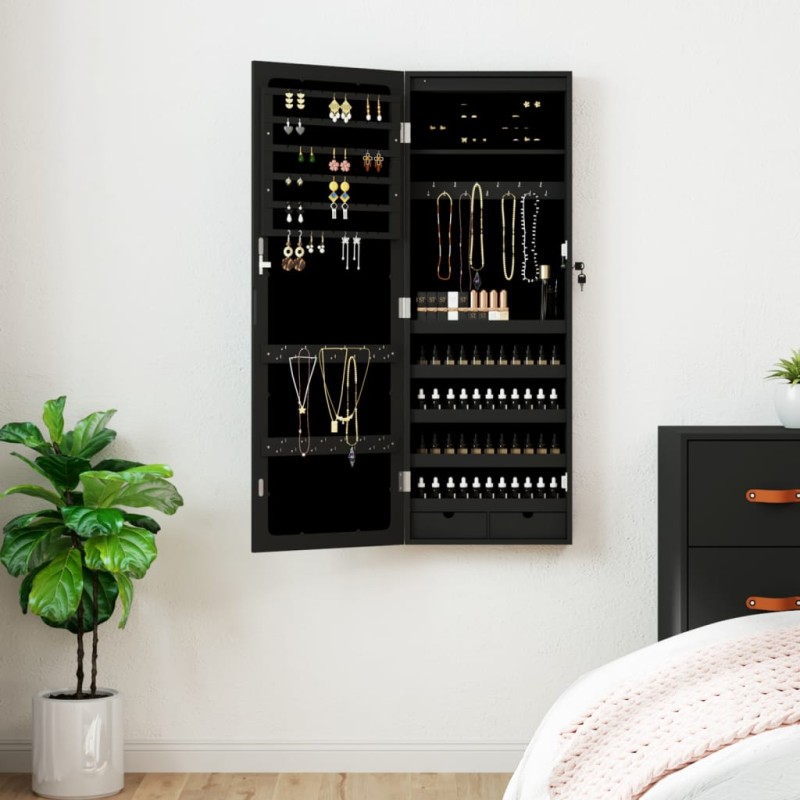 vidaXL Spiegel-Schmuckschrank mit LED-Beleuchtung Wandmontage Schwarz vidaXL Spiegel-Schmuckschrank mit LED-Beleuchtung Wandmontage Schwarz