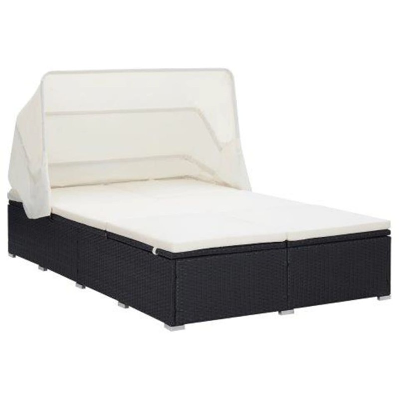 vidaXL 2-Personen-Sonnenliege mit Auflage Poly Rattan Schwarz vidaXL 2-Personen-Sonnenliege mit Auflage Poly Rattan Schwarz