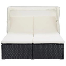 vidaXL 2-Personen-Sonnenliege mit Auflage Poly Rattan Schwarz