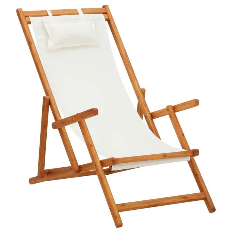 vidaXL Klappbarer Strandstuhl Eukalyptus Massivholz und Stoff Creme vidaXL Klappbarer Strandstuhl Eukalyptus Massivholz und Stoff Creme