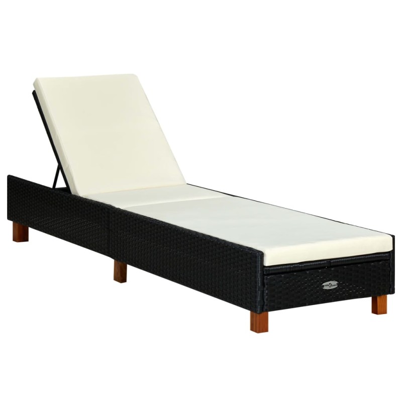 vidaXL Sonnenliege mit Auflage Poly Rattan Schwarz vidaXL Sonnenliege mit Auflage Poly Rattan Schwarz