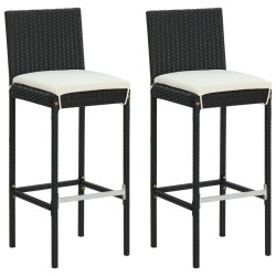 vidaXL Garten-Barhocker mit Kissen 2 Stk. Schwarz Poly Rattan