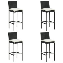 vidaXL Garten-Barhocker mit Kissen 4 Stk. Schwarz Poly Rattan