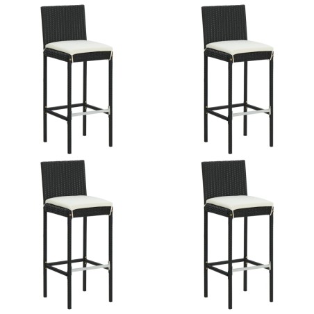 vidaXL Garten-Barhocker mit Kissen 4 Stk. Schwarz Poly Rattan