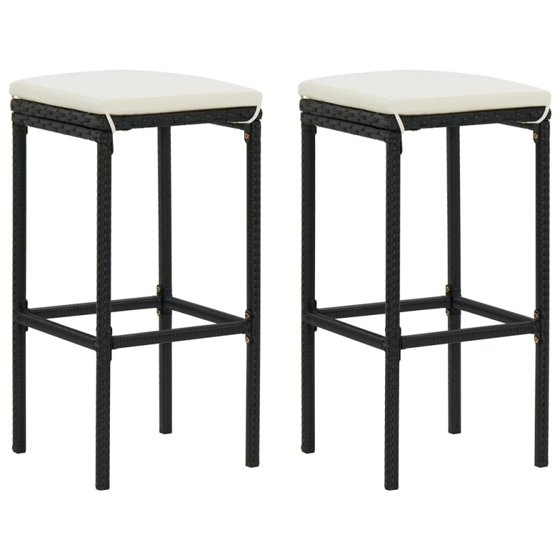 vidaXL Barhocker mit Kissen 2 Stk. Schwarz Poly Rattan vidaXL Barhocker mit Kissen 2 Stk. Schwarz Poly Rattan