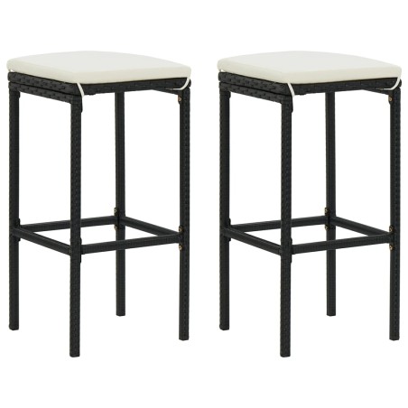 vidaXL Barhocker mit Kissen 2 Stk. Schwarz Poly Rattan