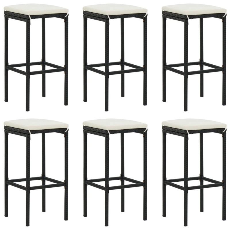 vidaXL Barhocker mit Kissen 6 Stk. Schwarz Poly Rattan vidaXL Barhocker mit Kissen 6 Stk. Schwarz Poly Rattan