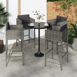 vidaXL Barhocker 4 Stk. mit Kissen Grau Poly Rattan 