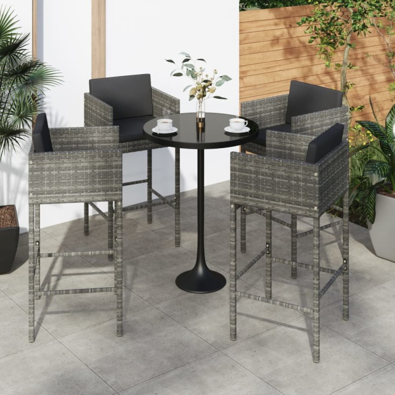 vidaXL Barhocker 4 Stk. mit Kissen Grau Poly Rattan vidaXL Barhocker 4 Stk. mit Kissen Grau Poly Rattan