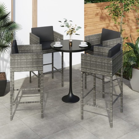 vidaXL Barhocker 4 Stk. mit Kissen Grau Poly Rattan 