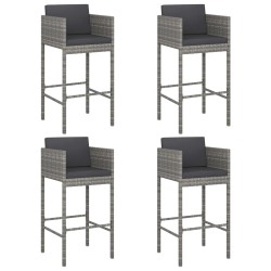 vidaXL Barhocker 4 Stk. mit Kissen Grau Poly Rattan 