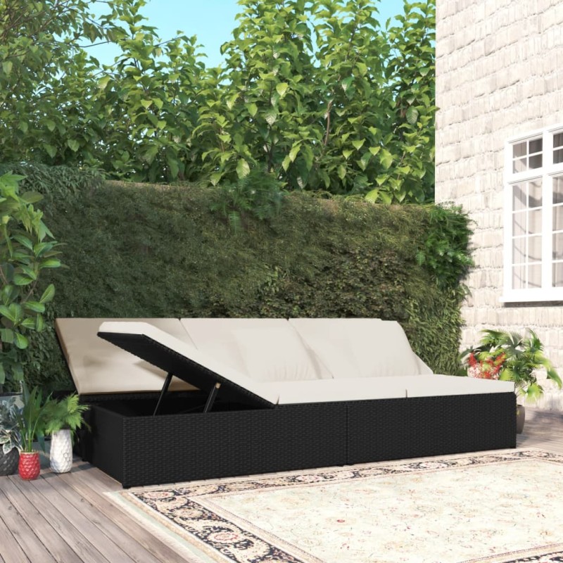 vidaXL Sonnenliege mit Auflagen Poly Rattan Schwarz vidaXL Sonnenliege mit Auflagen Poly Rattan Schwarz