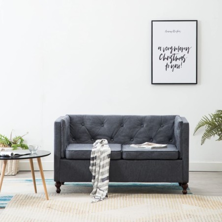 vidaXL Chesterfield-Sofa 2-Sitzer Stoffpolsterung Grau