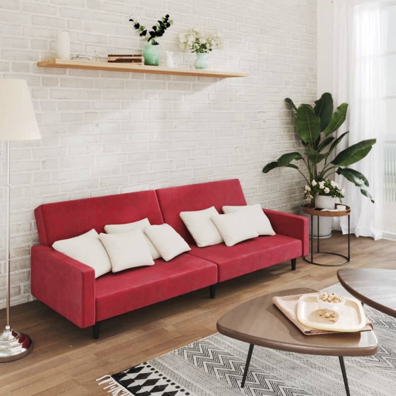 vidaXL Schlafsofa 2-Sitzer Weinrot Samt vidaXL Schlafsofa 2-Sitzer Weinrot Samt