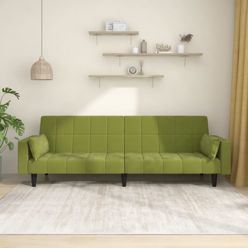 vidaXL Schlafsofa 2-Sitzer mit 2 Kissen Hellgrün Samt vidaXL Schlafsofa 2-Sitzer mit 2 Kissen Hellgrün Samt