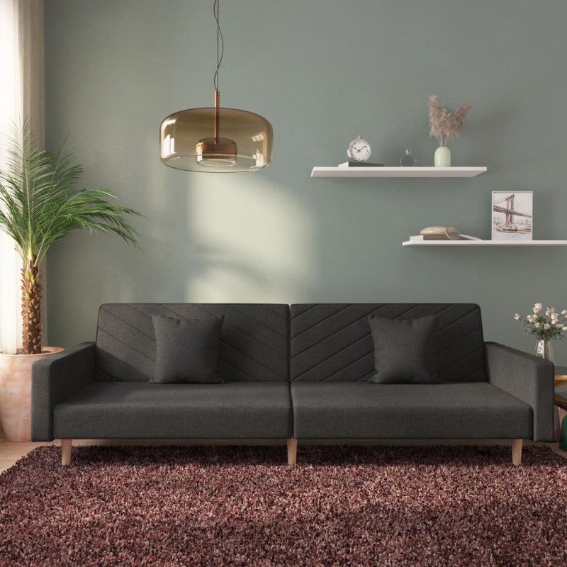 vidaXL Schlafsofa 2-Sitzer mit 2 Kissen Schwarz Stoff vidaXL Schlafsofa 2-Sitzer mit 2 Kissen Schwarz Stoff