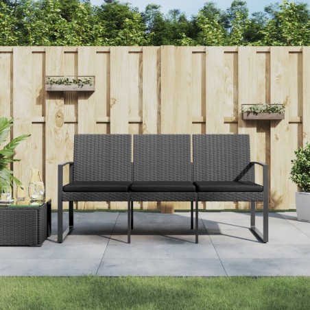vidaXL Gartenbank 3-Sitzer mit Kissen Dunkelgrau PP-Rattan