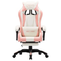 vidaXL Gaming-Stuhl mit Fußstütze Rosa und Weiß Kunstleder 