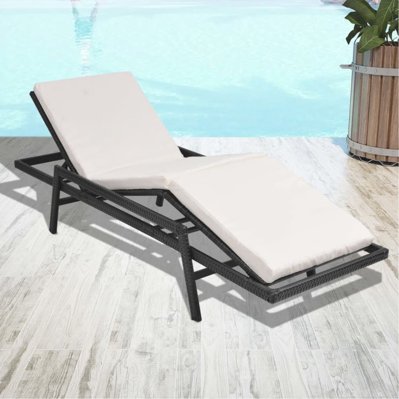vidaXL Sonnenliege mit Auflage Poly Rattan Schwarz vidaXL Sonnenliege mit Auflage Poly Rattan Schwarz