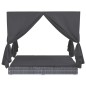 vidaXL Outdoor-Lounge-Bett mit Vorhängen Poly Rattan Grau vidaXL Outdoor-Lounge-Bett mit Vorhängen Poly Rattan Grau