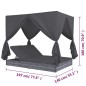 vidaXL Outdoor-Lounge-Bett mit Vorhängen Poly Rattan Grau vidaXL Outdoor-Lounge-Bett mit Vorhängen Poly Rattan Grau