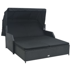 vidaXL 2-Personen-Sonnenliege mit Sonnendach Poly Rattan Schwarz 
