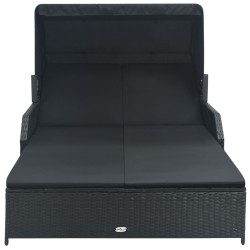 vidaXL 2-Personen-Sonnenliege mit Sonnendach Poly Rattan Schwarz 