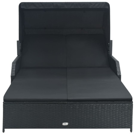vidaXL 2-Personen-Sonnenliege mit Sonnendach Poly Rattan Schwarz 